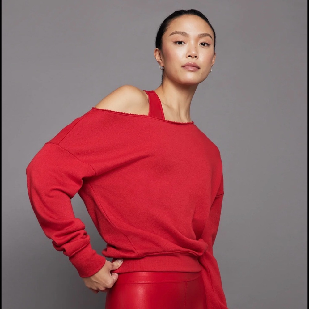 Carbon38 Vibrant Red Off-Shoulder Sweater Large